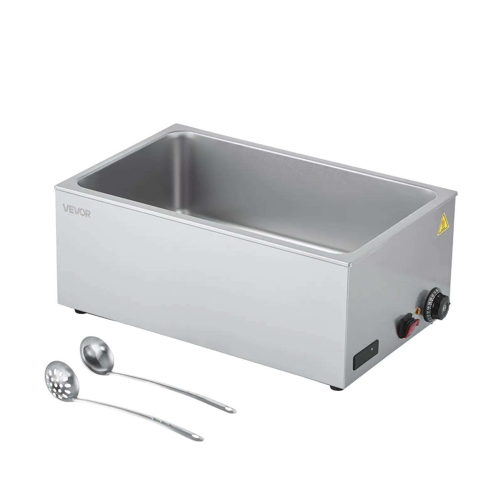 VEVOR Commercial 1200W Stainless Steel Fast-Heating Electric Steam Food Warmer, Countertop Bain Marie with Perforated Ladles, for Restaurants