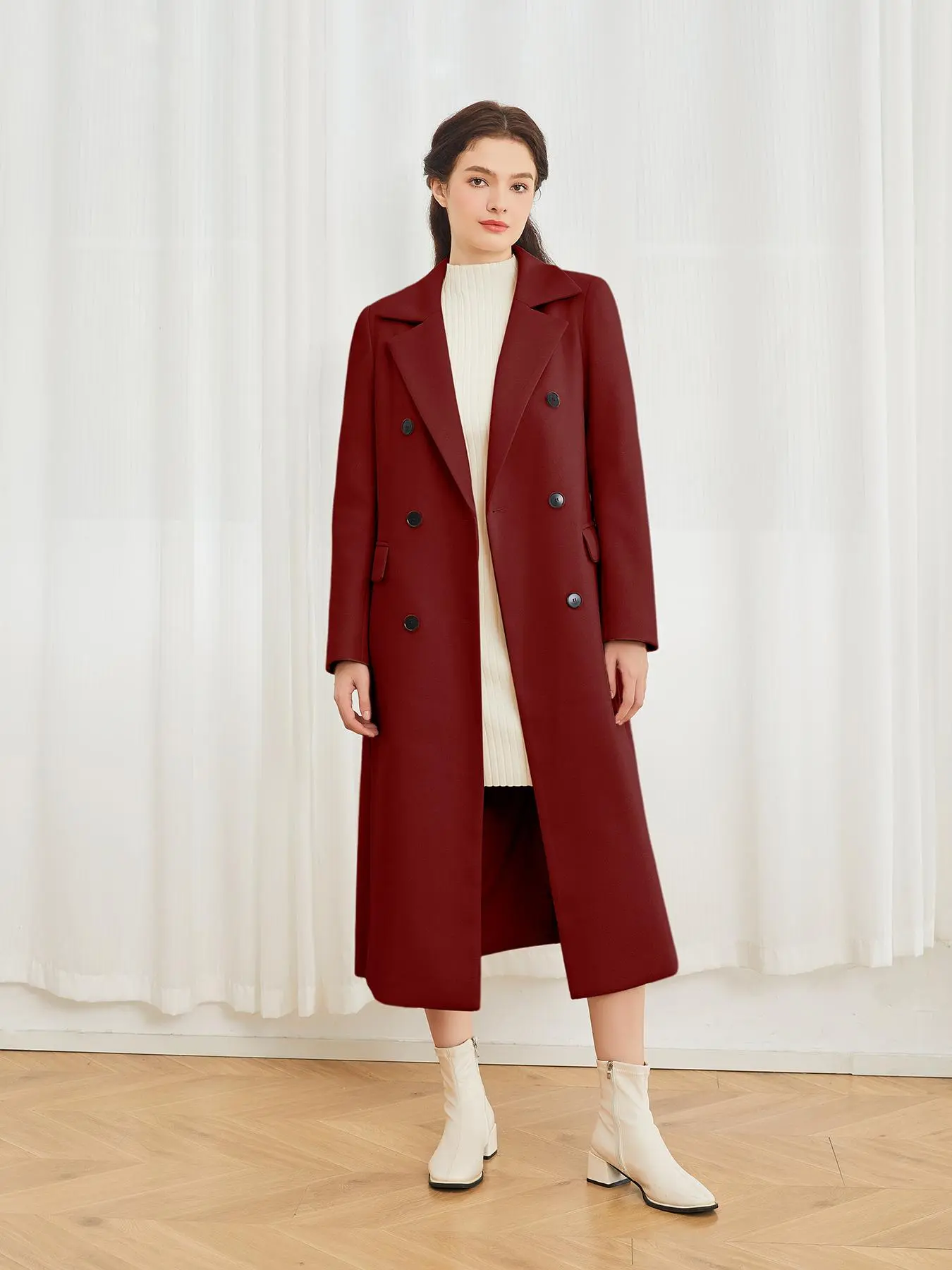 Women's Solid Color Double Button Pocket Overcoat, Double Breasted Outerwear, Casual Elegant Chic Long Sleeve Lapel Neckline Coat Jackets for Fall & Winter, Women's Clothing for Daily Wear, Cute Tops Outerwear