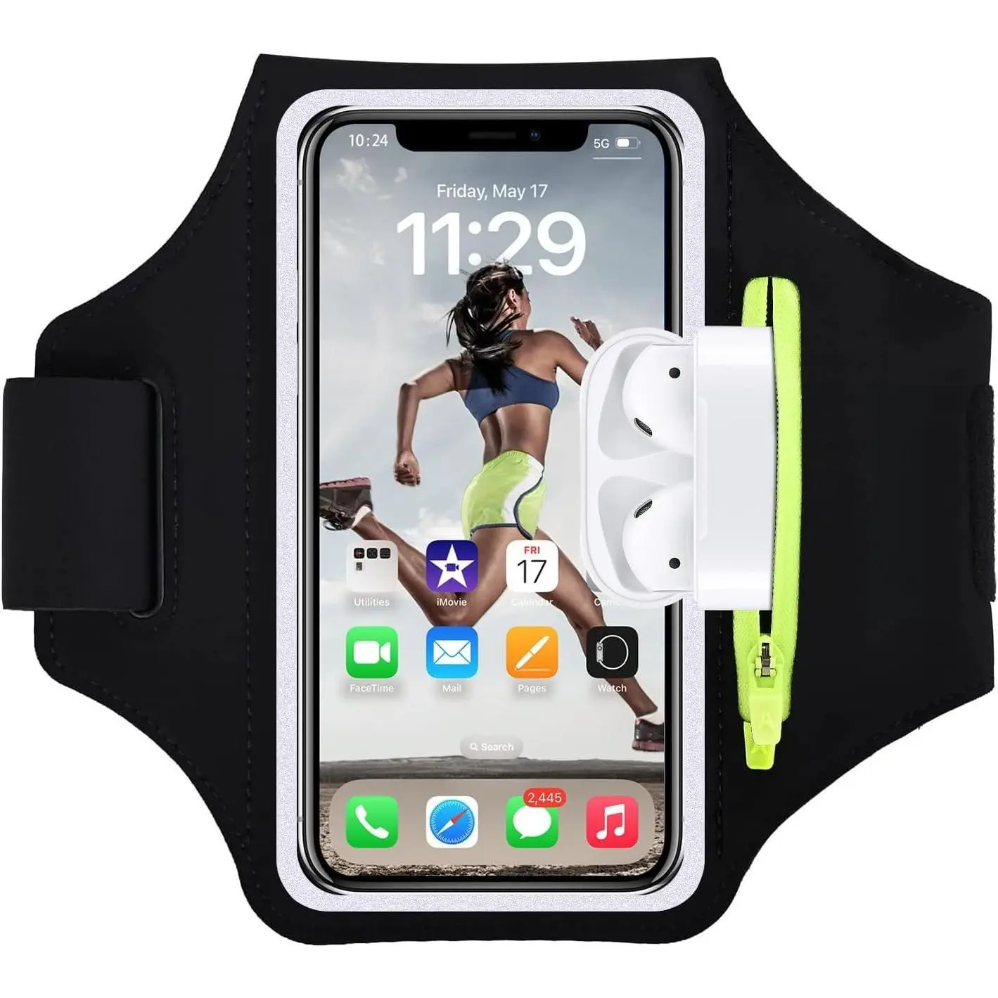 Cell Phone Running Armband with Zipper Pocket Armband Case Running Holder for  16 Pro Max/15/14 Pro Max/13/12 /11 Pro Max/XS/XR,Galaxy S20 S10,Sweatproof Arm Band with Card/Key Bag