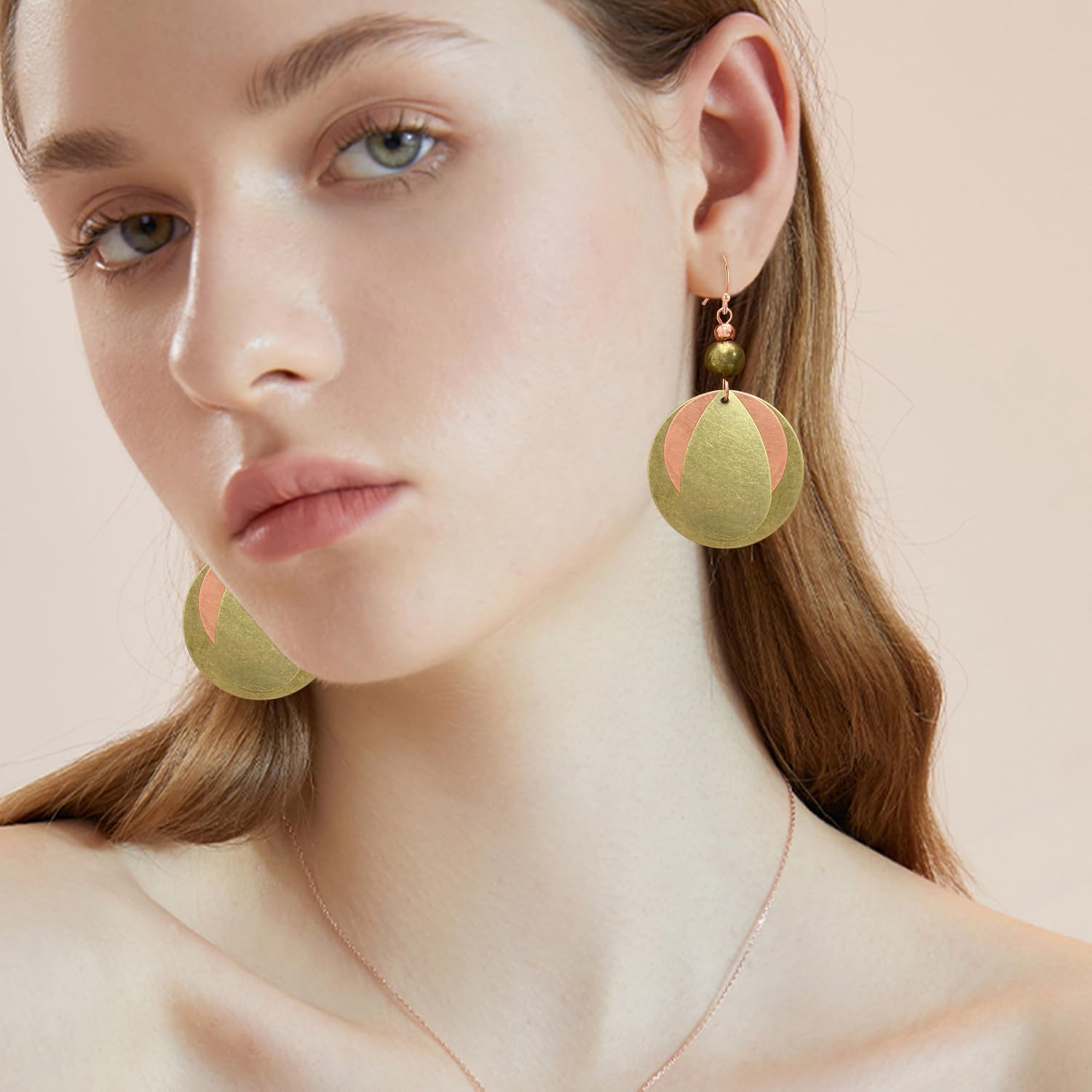 Copper Geometry Three Disc Lightweight Dangle Drop Earrings Retro Bohemian National Style Round Circle  Earrings For Women