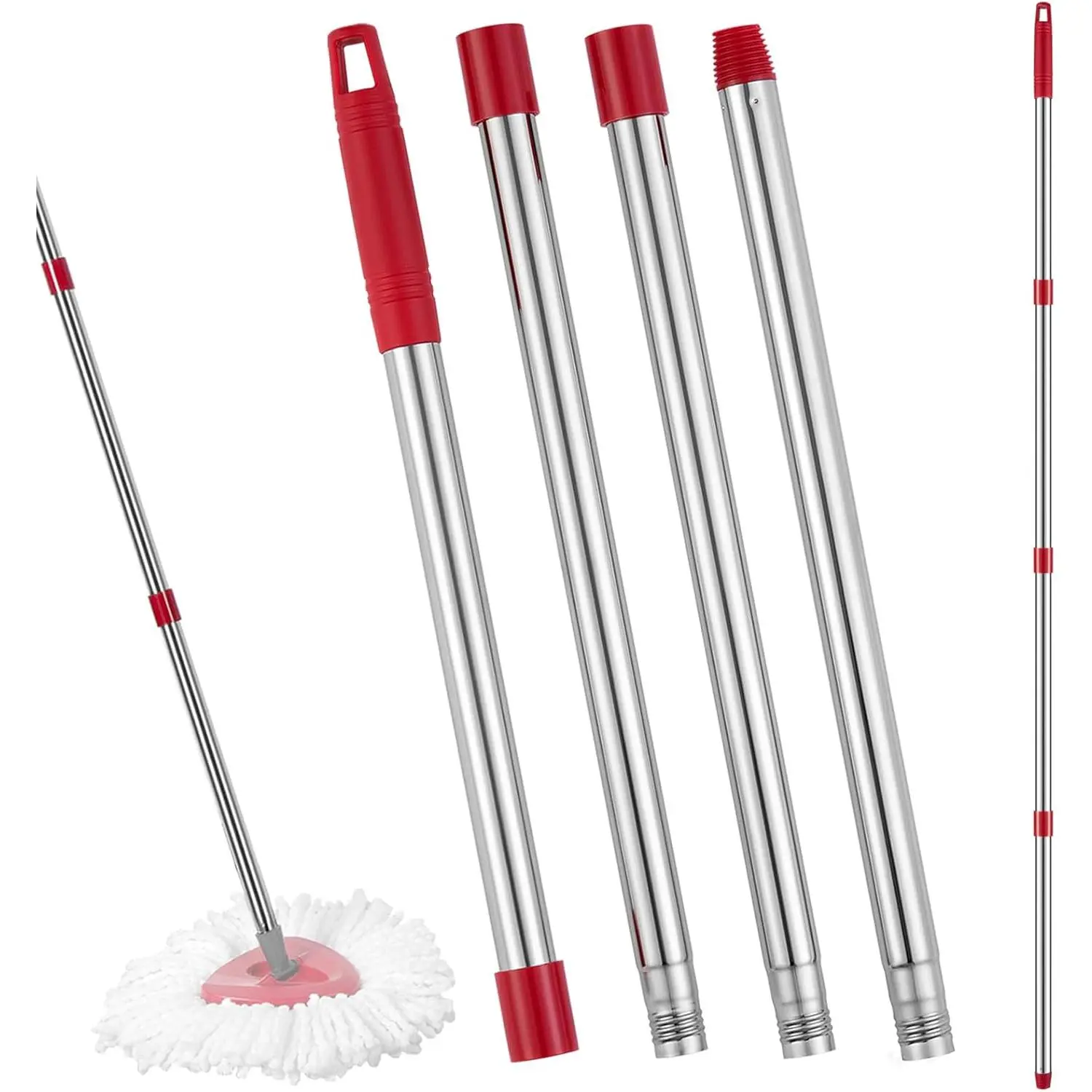 Adjustable Stainless Steel Spin Handle Replacement for O-Cedar Spin Mop System, 4-Section 30-58 inch Stick, Base & Refill Not Included