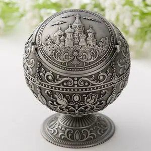 Vintage Metal Craft Spherical Globe Ashtray with Lid Creative Home Decoration Gift for Living Room
