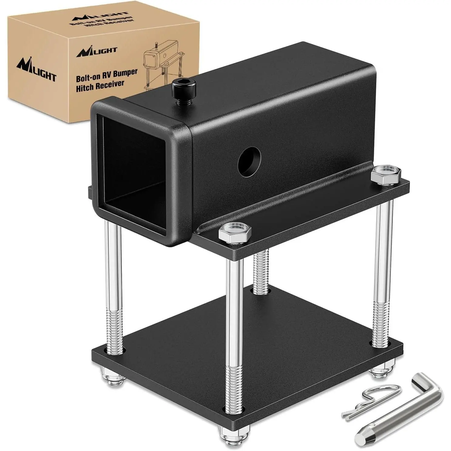 Nilight Carbon Steel RV Trailer Hitch Receiver Mount, 2 In Receiver for 4-4.5 in Beams, 2000 LBS Heavy-Duty Bolt-On Installation, Corrosion-Resist., Compatible with Camper Bike Racks & Cargo Carriers