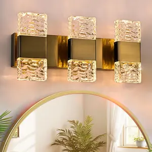 LED Bathroom  Light 24W, 3-Light Modern LED  Light Bar with  Column Brass Bathroom Lights Over Mirror  Wall Sconce Restroom Lighting Fixtures, 3000K Warm Lighting