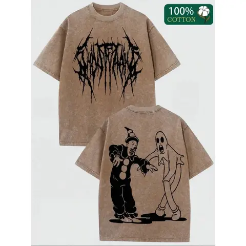 Plus Size Menswear Short Sleeve T-Shirt - Unisex Ghostmane Graphic Print Pure Cotton Neutral Oversized Crew Neck Loose-Fit Silky Texture Machine Washable Clothes for Women Streetwear Clothing (2XL,3XL,4XL,5XL) Casual Top