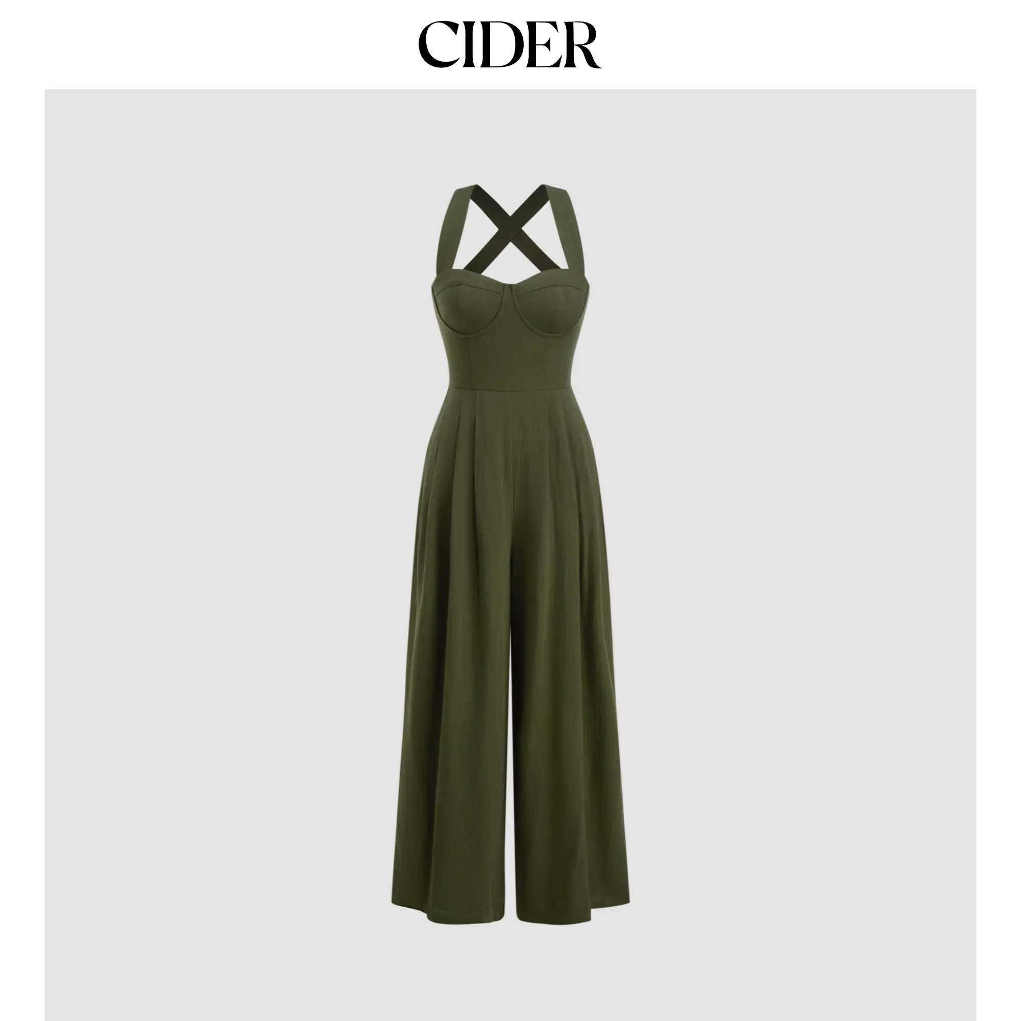 Cider Linen-blend Square Neck Criss Cross Pleated Jumpsuit
