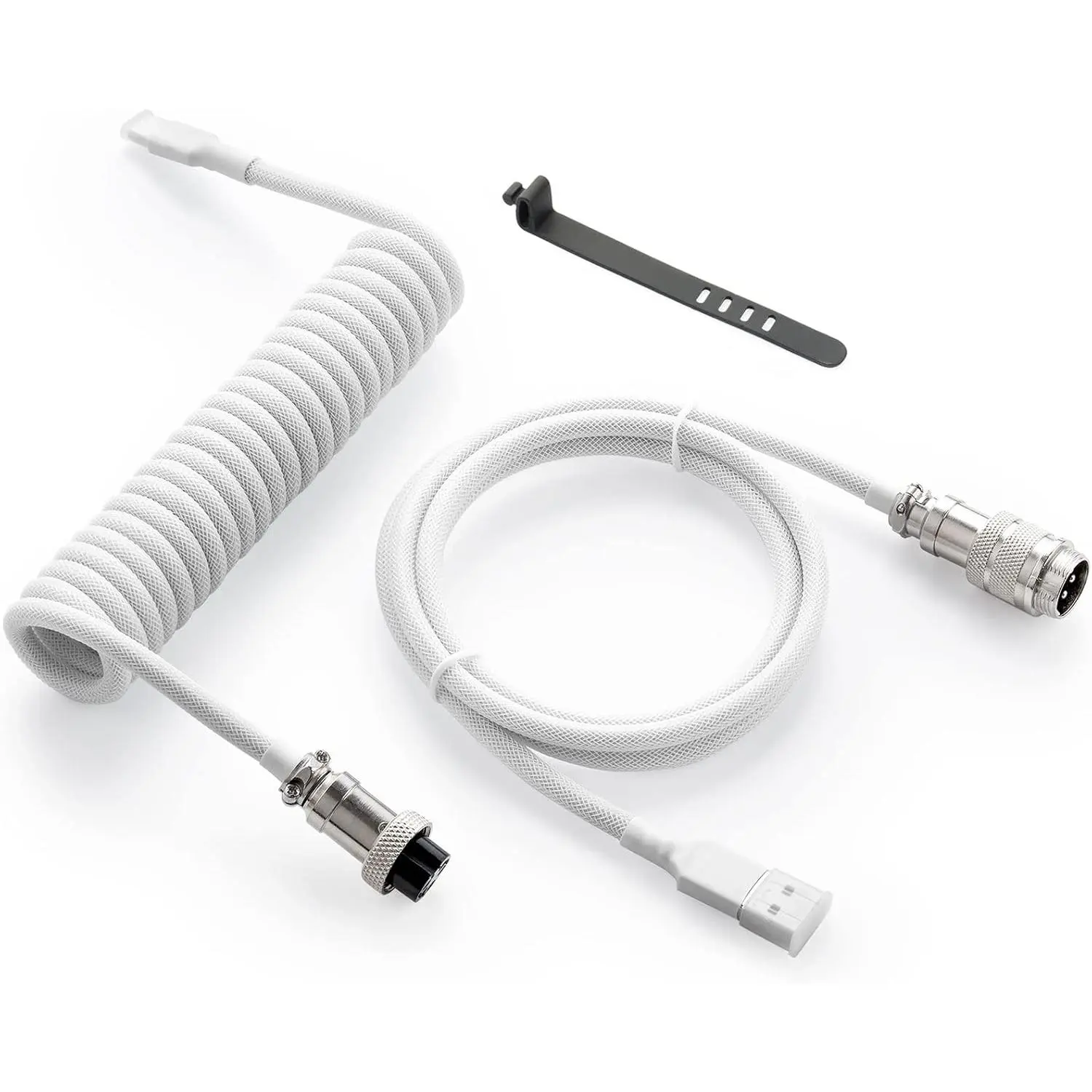 Coiled USB C data cable, suitable for gaming keyboards, double-layered mechanical keyboard cable, equipped with detachable metal aviation plug, 1.5m USB-C to USB-A