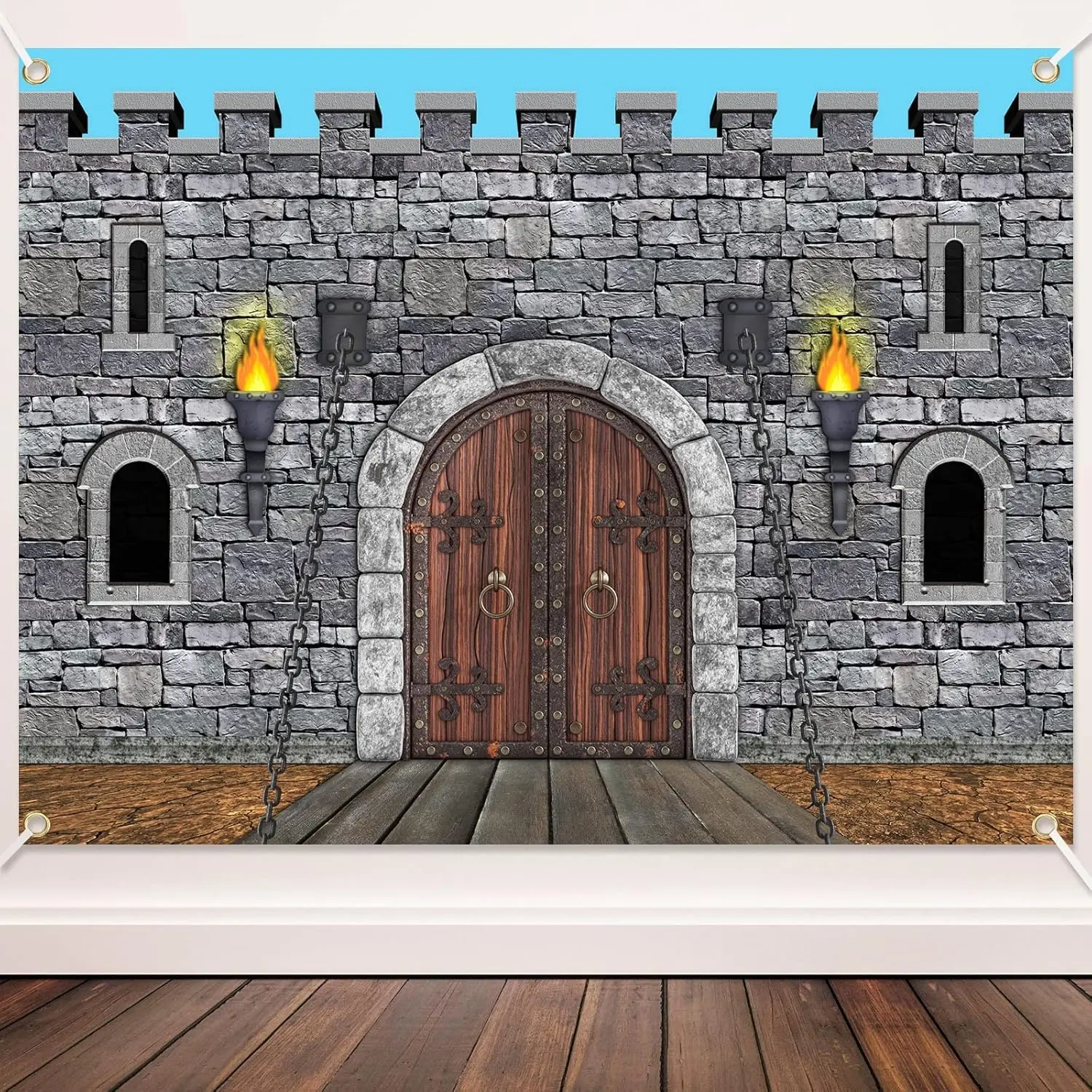 2D Flat Banner for Medieval Party Decor, Castle Background Wall Art, Knight Theme Party Supplies, No Power Needed, Castle Guardian Decoration