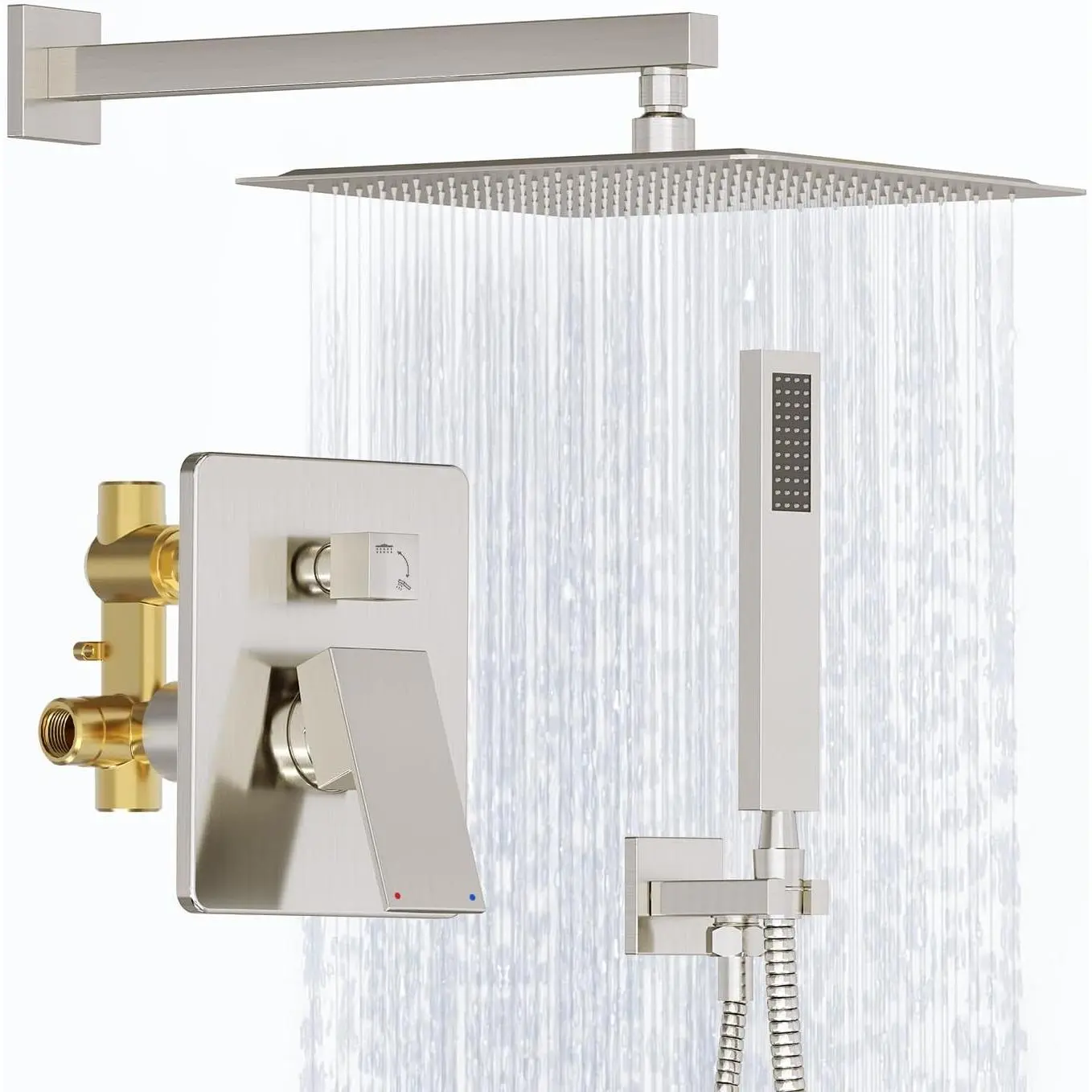 Shower System, 12 Inch Bathroom Shower Faucet Set, Brushed Nickel Shower  and Handle Set, Shower Faucet with Valve and Shower Trim Kit, High  Rain Shower  Set, Wall Mounted
