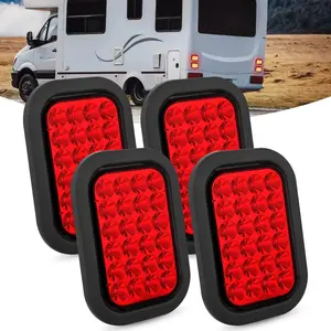 Nilight 4-Pcs 5x3 Inch 24-LED Red Rectangular Water Resistant Boat Trailer Tail Lights, Brightening Luminous Automotive Indicator Lights