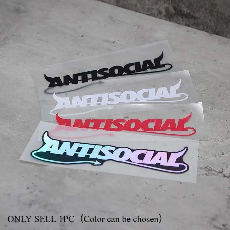 1PC Dark Bold-Style “ANTISOCIAL (Demon Horn)” Decor Sticker | Car Decorative Sticker For Car Bodies, Laptops, Multi-Color Demon Horn Font Decor, Turn Items into Rebellious Personalized Vibe, Bring Eye-Catching Presence in Daily Use, Car Decal