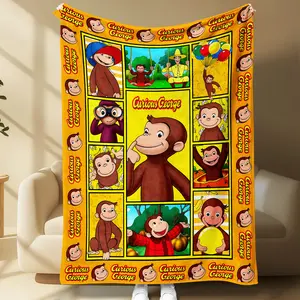 Cute Curious Monkey Flannel Blanket, Soft Plush Throw, Playful Cartoon Print, Cozy Kids Gift for Sofa Bed Nap Travel