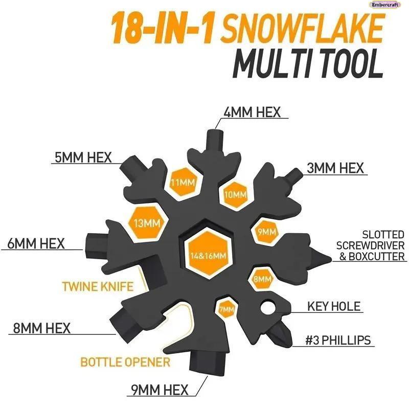 18-in-1 Snowflake Multi Tool, Stainless Steel EDC Pocket Wrench with Screwdriver and Bottle Opener, Portable Survival Gadget for Camping, Bike Repair, Outdoor Travel and Gift