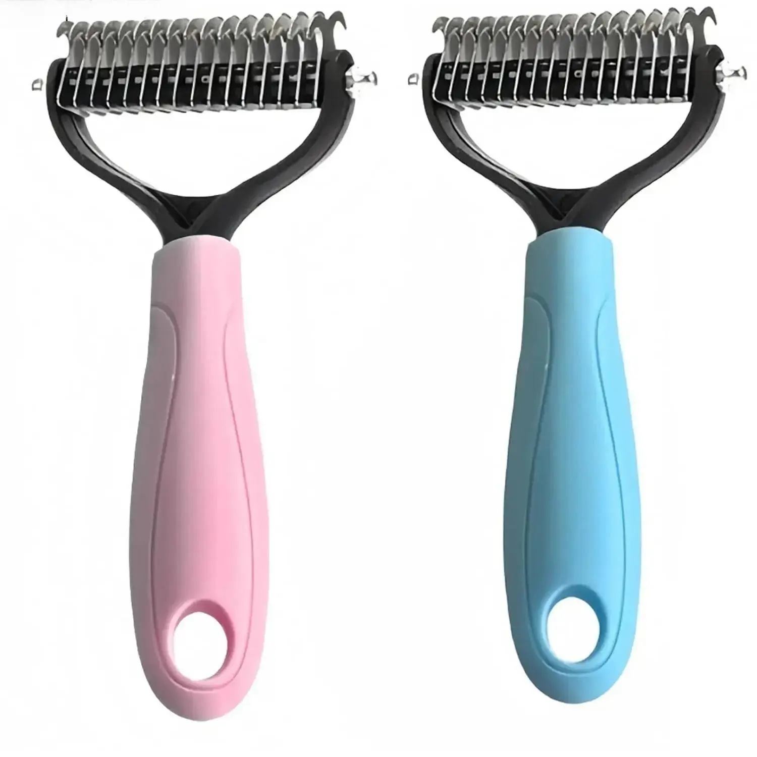 2-Pack 2-Sided Pet Deshedding Tool - Professional Dematting Comb, Undercoat Rake for Dog & Cat Flying Hair Control