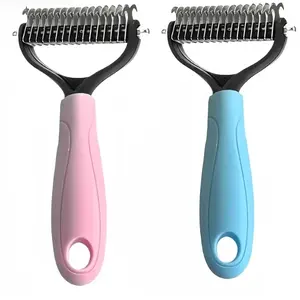2 Pack 2 Sided Pet Deshedding Brush, Professional Dematting Dog Cat Comb, Undercoat Rake for Shedding Flying Hair