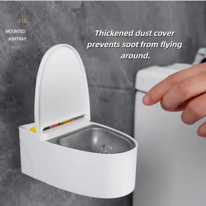Creative Wall-Mounted Bathroom Ashtray, Personalized Trendy Living Room Toilet Ashtray with Lid, Home Use Smoke Holder
