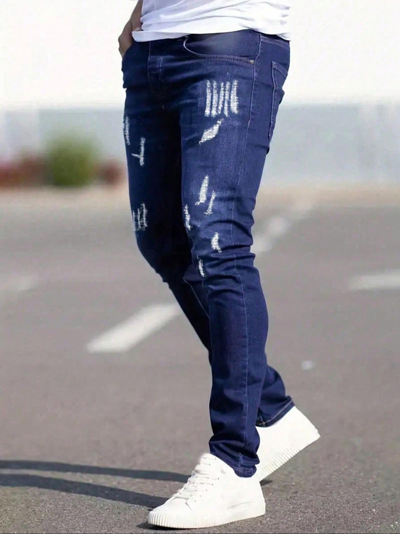 Men's Ripped Skinny Denim Jeans, Casual Comfy Regular Fit Jeans for Daily Wear, Men's Bottoms for All Seasons