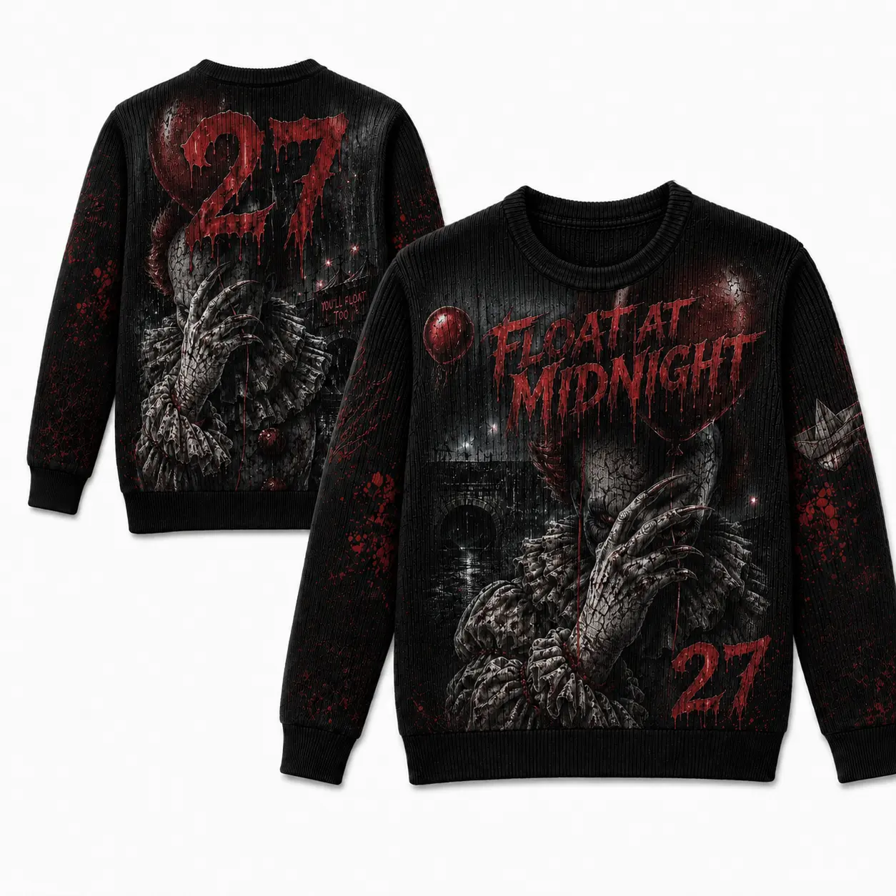 Dark Horror Graphic Crewneck Sweatshirt for Men Women, Gothic Nightmare Pullover Sweater, Creepy Halloween Streetwear Clothing with Monster Claw Design, Vintage Scary Aesthetic Top, Spooky Season Outfit, Alternative Fashion Gift for Horror Fans and Dark S