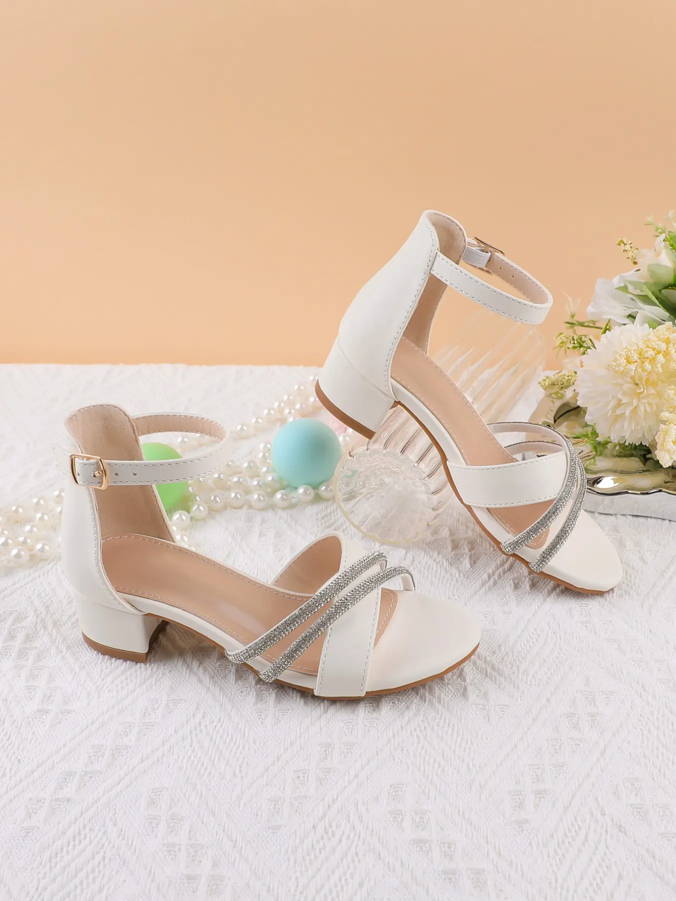Girls' Low Heel Party Fancy Sandals, Adjustable Anklet Strap, Open Toe, Flower Girl Wedding Shoes, Toddler & Big Kid Sizes, PU Leather
