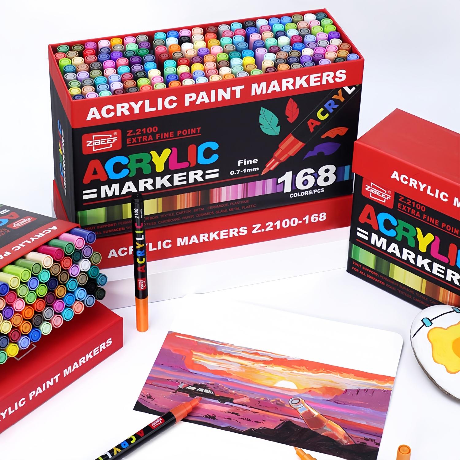 Acrylic Paint Markers, Acrylic Painting Pen, 36/60/84/120/168 Colors Fine Tip Acrylic Paint Pen, Waterproof & High Saturation Ideal for Wood, metallic, Plastic, Canvas, Fabric, Glass, Ceramic