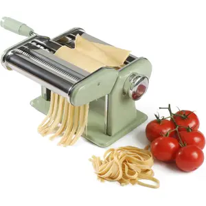 Kitchen Essential  Manual Pasta Maker Machine Noodle Maker w/Rollers & Cutters - Spaghetti, Fettuccini, Lasagna or Dumpling Skin - Stainless Steel/Juniper Green