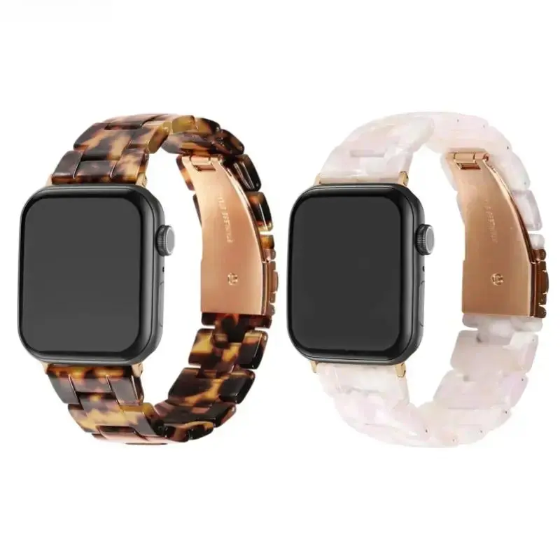 2-Pack Tortoiseshell Resin Watch Band for Apple Watch Luxury Transparent Glossy Link Bracelet Strap Compatible with iWatch Series 11 10 9 Ultra SE 38-49mm Vintage Resin Wristband for Women