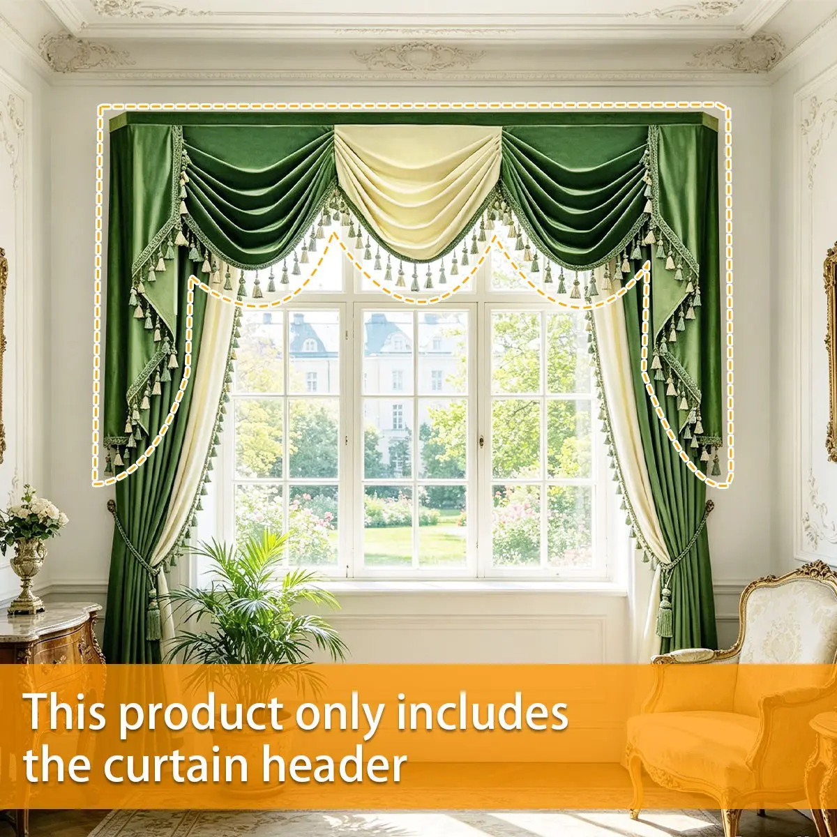 Vintage Velvet Curtain, French Country Style, Dual Layer Wave Header, Fringe Trim, Light Blocking, Large Windows