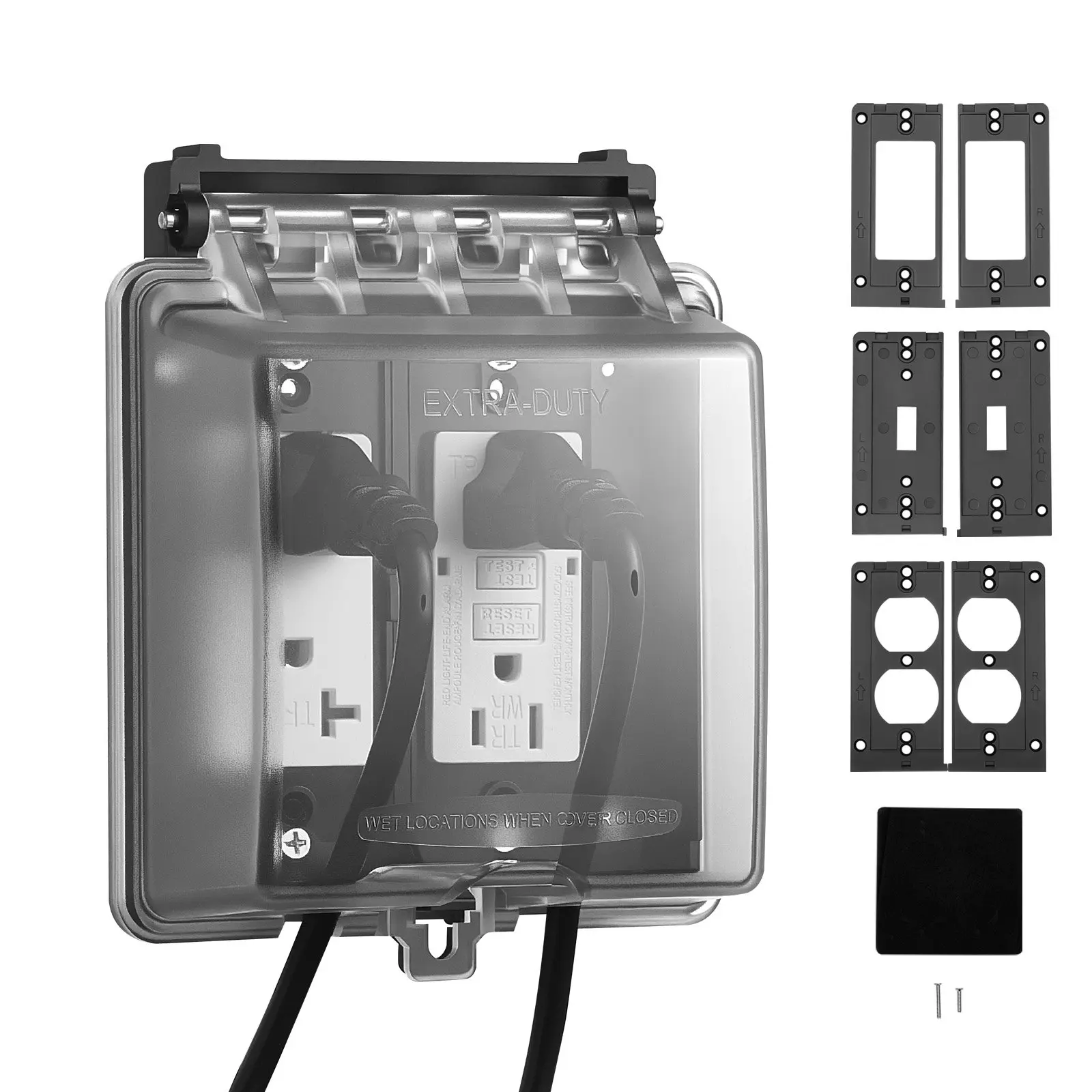 【DealsForYouDays】VEVOR 2-Gang Lockable Polycarbonate Wall Mounted Weatherproof Outlet Cover, 12-in-1 Unit with Lockable Lid & Weatherproof Seal, 6.6x5.3x2.6 in, Horizontal-Vertical Easy Installation for Outdoor Outlets Protection, Double, Flat Surfaces