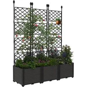 Metal Planter Box with Trellis, 50" W x 63" H Raised Garden Bed for Climbing Plants, Outdoor Privacy Screen Planter for Patio, Balcony, and Backyard Vertical Garden