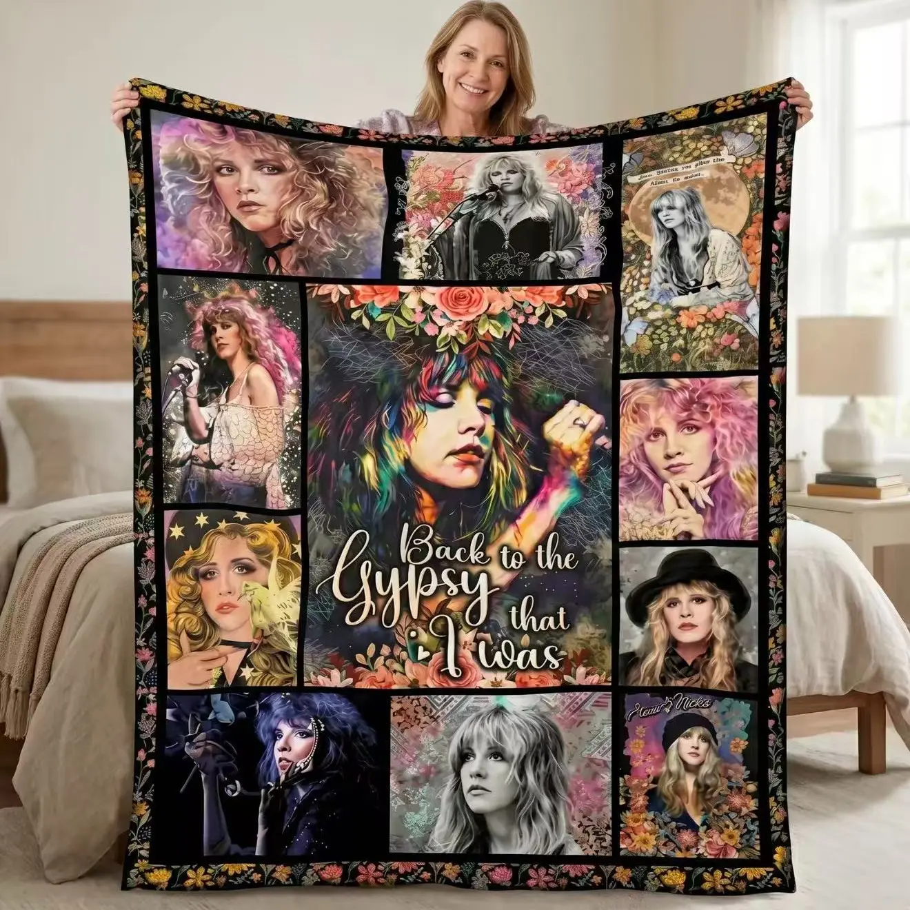 Gypsy Theme Vintage Art Blanket, Soft Rock Trim All-Season Throw, Suitable for Sofa, Bed, Office, Camping, Travel