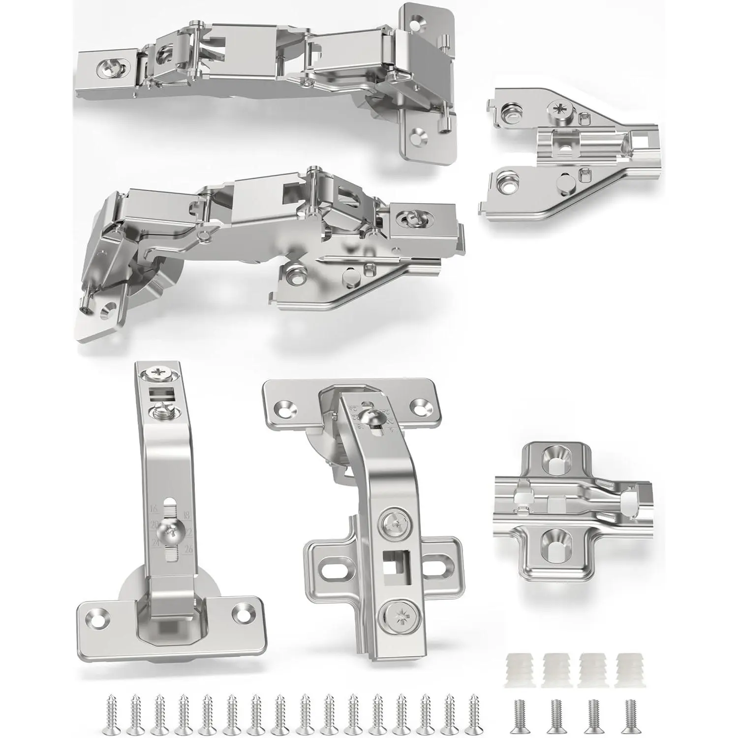2 Pair 135 Degree & 165 Degree Hinges Kit for Pie Corner Cabinets, Hidden Lazy Susan, Face Frame Self Closing, Clip On, Smooth Slow Close, Concealed Mount for Bi-fold Door, Kitchen Cupboard
