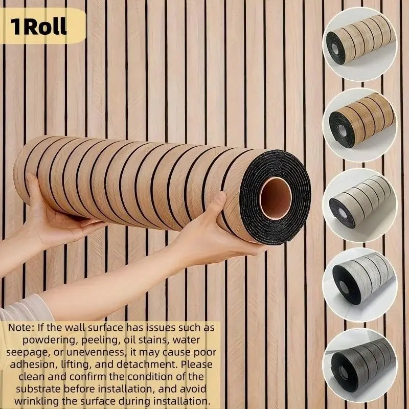 3D Wood Grain Wallpaper Roll, Self-Adhesive, Waterproof, Groove Design, Easy Clean and Install, Ideal for Living Room, Kitchen, Bedroom, Office Decor