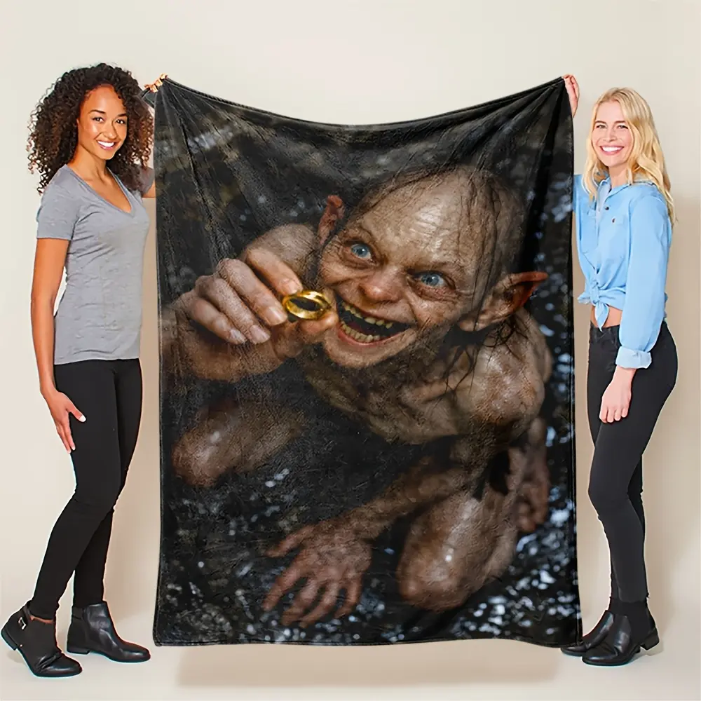 1pc Gollum Precious Ring Realistic Graphic Throw Blanket Movie Character Fluffy Flannel Blanket Bedroom Decor Collectible Gift