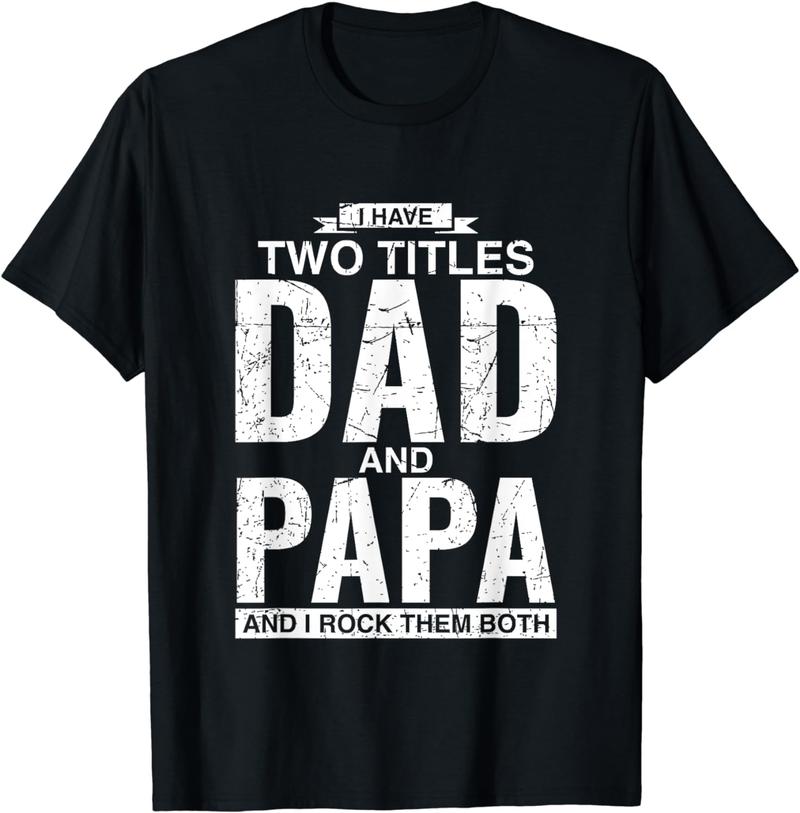 [100% Cotton] Cool Dad And Papa Double Title Rocking T-Shirt For Awesome Fathers Fathersdaygift Menswear Casual graphic tee Shortsleeve Cool Double Title Cotton T-Shirt