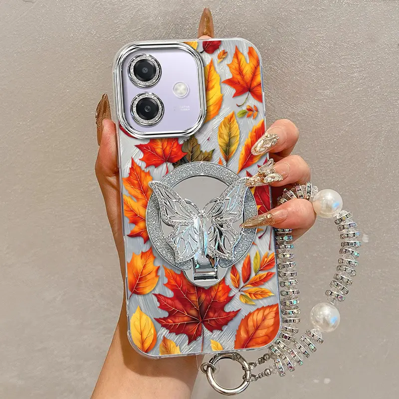 3pcs(Magical Maple Leaves phone Case+Lanyard) For OPPO A3 4G/A3S/A3X/A15/A15S/A16/A35/A36/A38 4G/A40/A53s Cover For OPPO Reno5 4G/Reno 6 4G/Reno6 Lite/Reno7/Reno8/Reno 8T/Reno11/Reno 12/Reno12 F/Reno12 Pro /F21S Pro/F21 Pro 4G/F19 phone Case