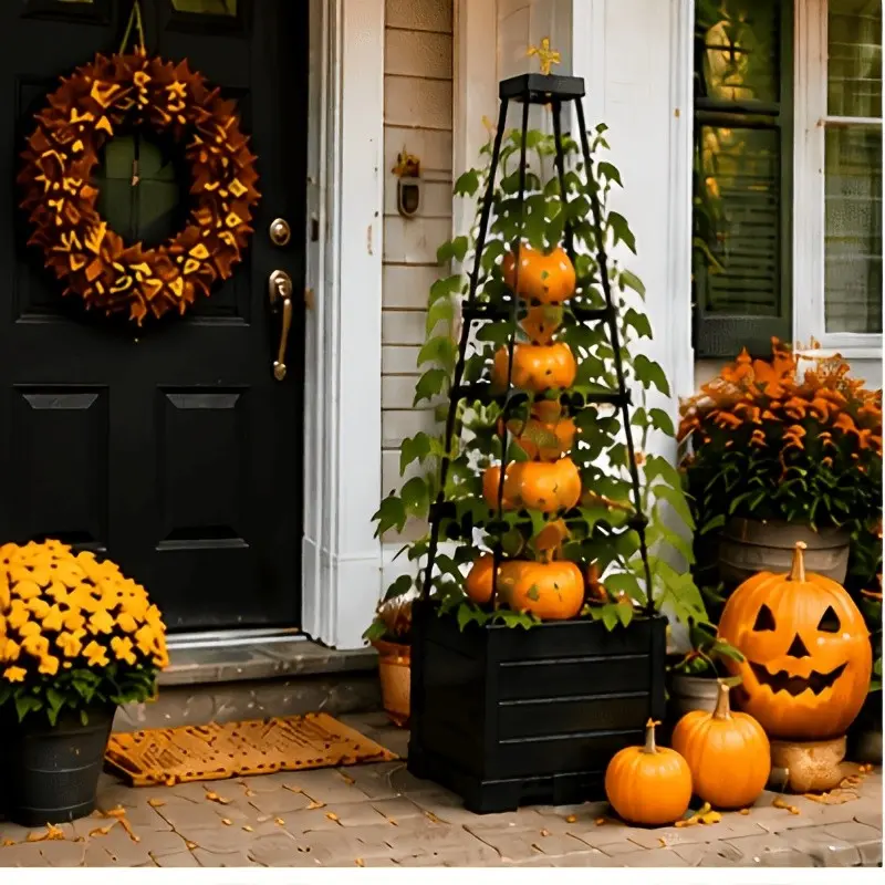 Halloween Pumpkin Trellis Planter, Fall Garden Decoration with Vertical Climbing Frame, Large Outdoor Raised Planter Box for Pumpkin Growing And Harvest Display