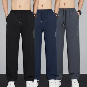 Men's Baggy Pants with Adjustable Waistband, Lightweight Quick-Dry Cool-Touch Trousers with Side Print for Summer Daily Wear, Baggy Adjustable Waistband Men's Pants