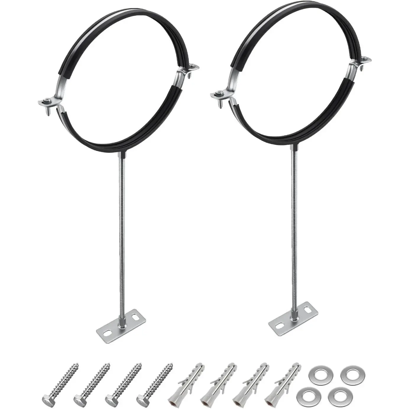 2 Pack 8 Inch Pipe Hanger Bracket with 16 Inch Extension Rod | Heavy Duty Galvanized Steel Split Ring Clamp for Vent Pipe Chimney Drain Pipe Installation