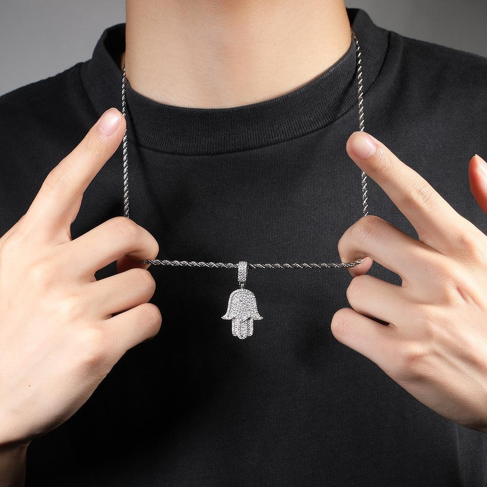 [ICE HUE]18K Gold Vacuum Plated Copper with 5A+ Sri Lanka Zircon Hamsa Hand Design Pendant With Necklace Miami Italy Mexico & Micro Inspired for Women & Men Luxury Jewelry,Daily Wear,Casual Fashion,Gift Idea,Chicano,Classic,Hip Hop,Simple,Sporty Style
