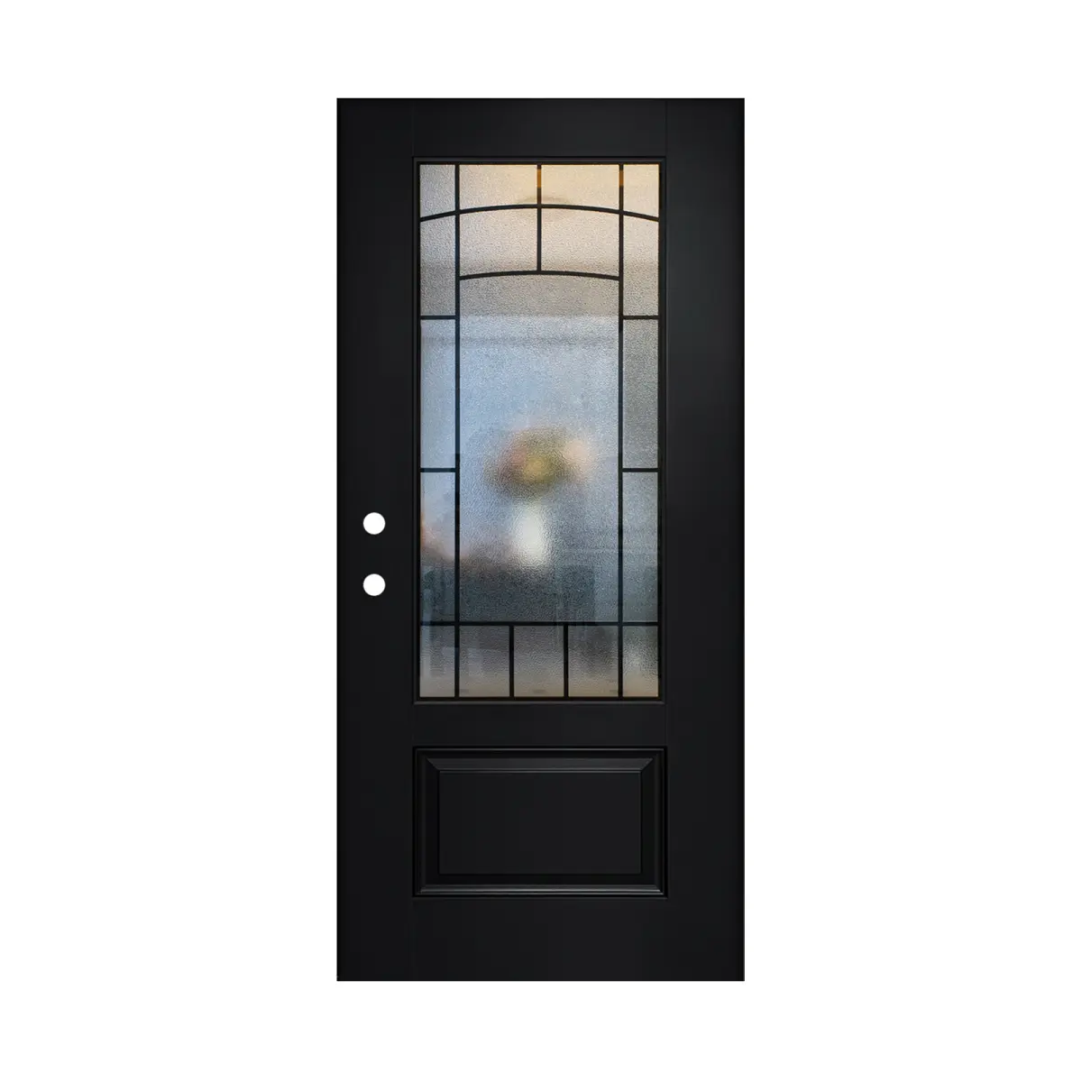 Aobtkel36 x 80 Smooth Fiberglass Entry Door Slab Only,Right hand inswing black fiberglass front door slab ,Black 3/4 View Cloud-Pattern Glass