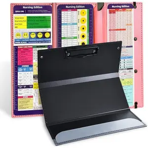 Foldable 3 Layers Plastic Nursing Clipboard with Medical Edition Cheat Sheets, Pink Pocket Foldable Nurse Clip Board Notepad for Students, Doctors and Medical Staff