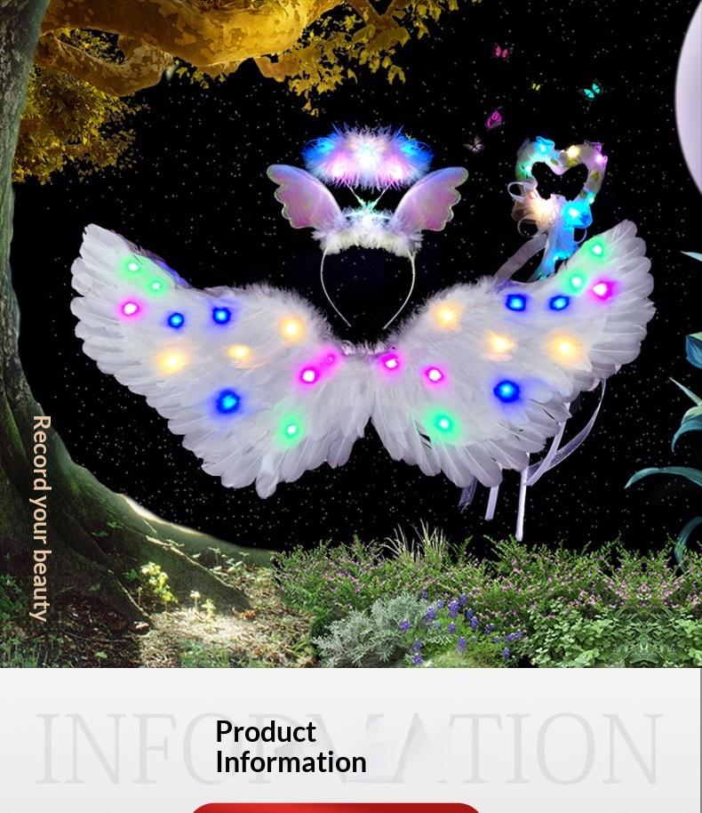 LED Light Source Glowing Feather Wings for Adults & Children Performance Props with Three-speed Switch Colorful Lighting & Built-in Battery