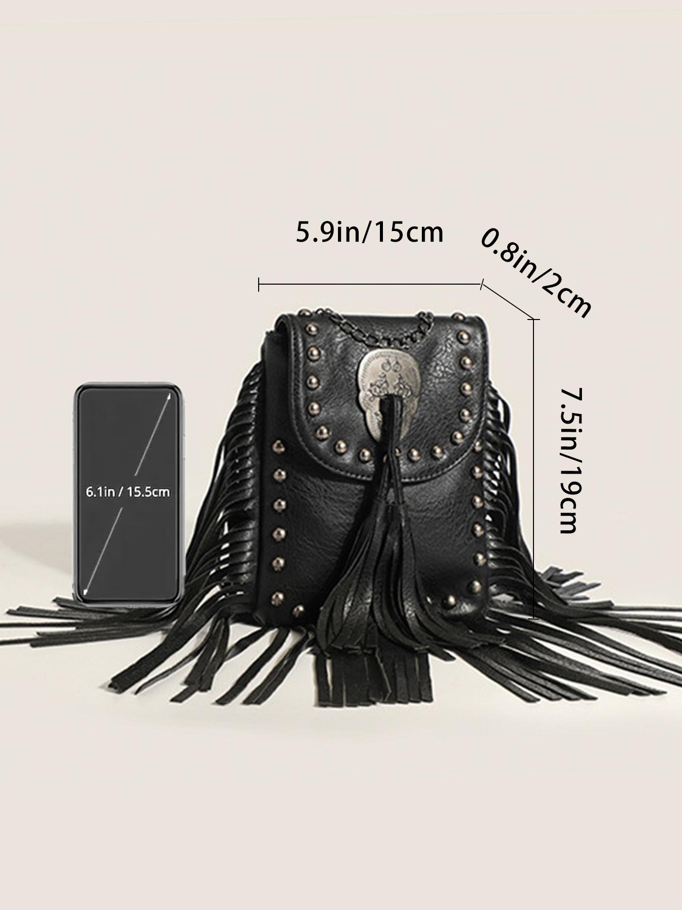 Women's Punk Style Rivet & Tassel Decor Crossbody Bag, Trendy Vintage Crossbody Bag, Chic Crossbody Bag for Daily Use, Crossbody Shoulder Purses