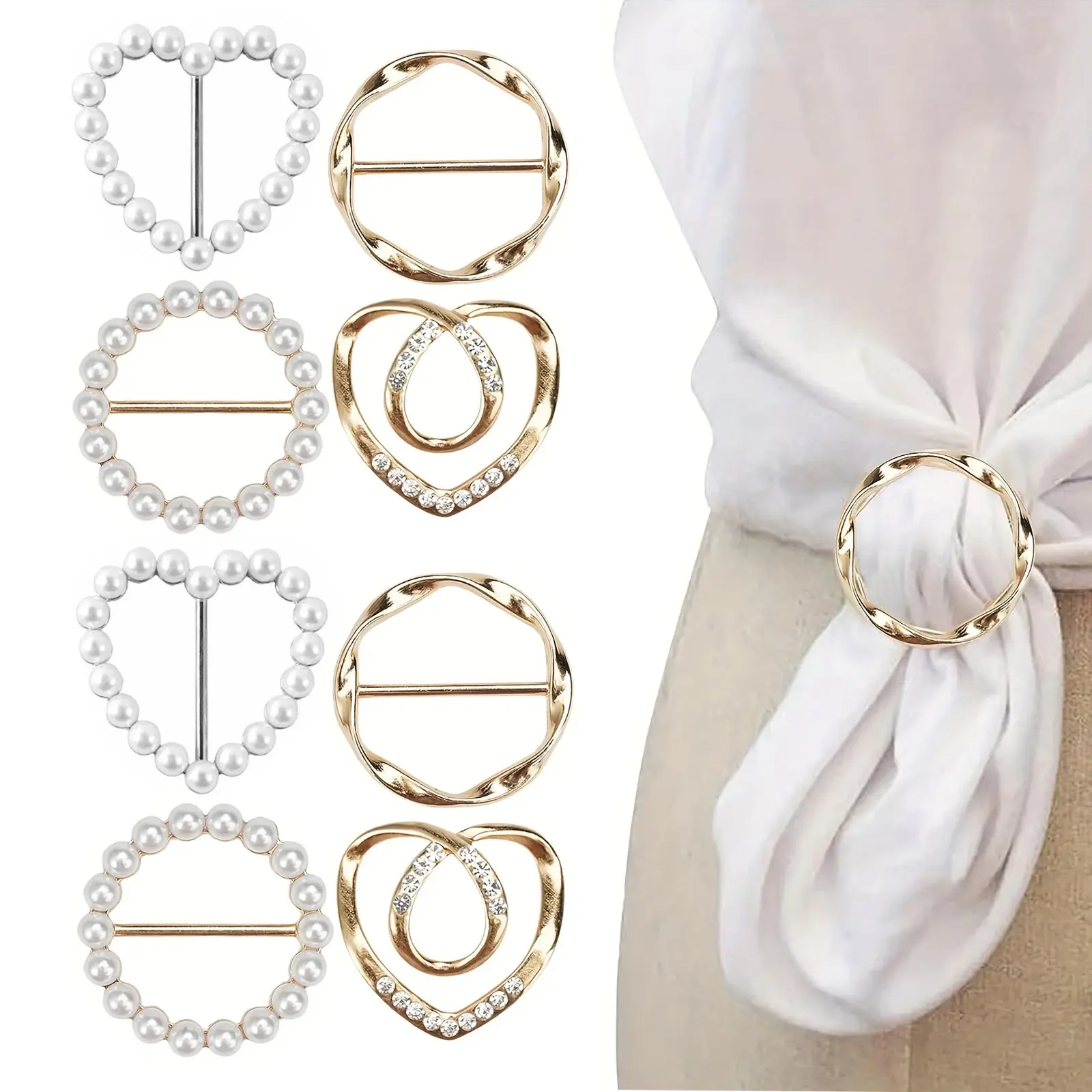 8 Pcs Scarf Ring Clip Shirt Clip T-Shirt Tie Ring Clips for Women and Slide Tshirt Twist Knot Clip Buckle Circle Clothing Ring Wrap Holder