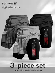 Men's Quick-Dry Breathable Shorts Set, Elastic Muscle Fit, Squat Design, Dual-Layer Lining, Multiple Colors, Ideal for Sports