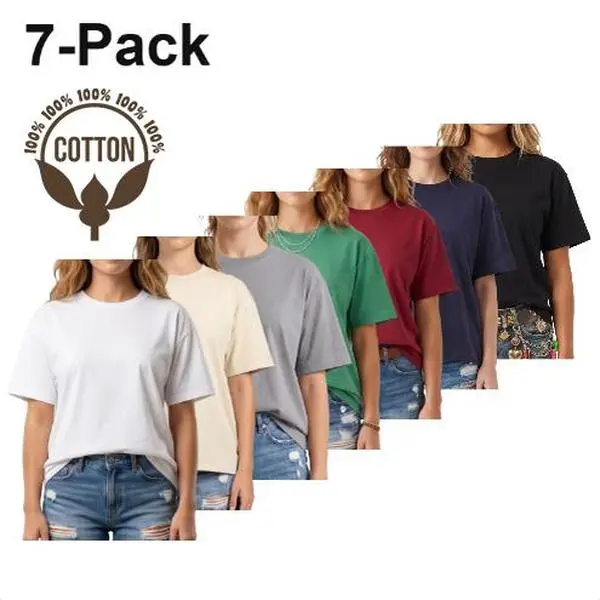 1/7 Pack 100% Cotton Women's T-Shirts Short Sleeve Casual Solid Color Crew Neck Basic Tee Back to School Shopping Everyday Oversized Tops Summer Fall Fashion Comfy Loungewear Essential Minimalist Y2K Outfit Womenswear Basics