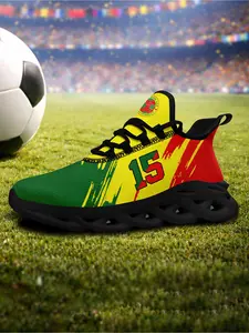 Men's Shoes PT Green Yellow Red Number 15 Print Sport Sneakers, Plus Size, Durable Casual Shoes Perfect for Game Day, Travel & Outdoor