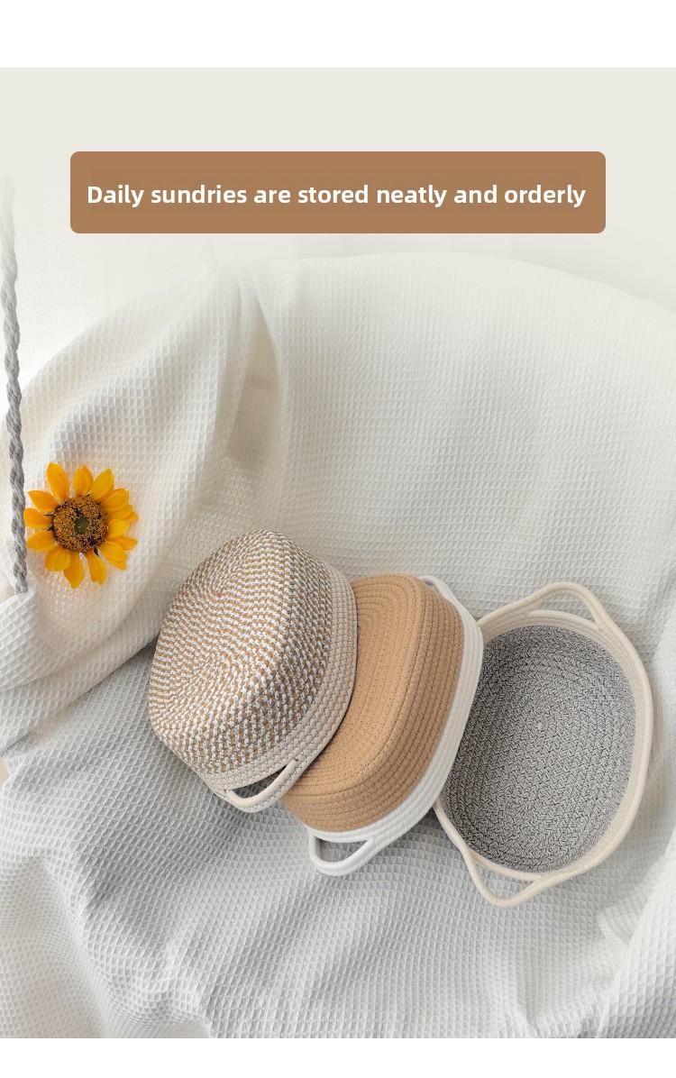 Cotton Rope Woven Storage Basket, Oval Organizer with Handle for Snacks & Toys, Portable Household Storage Bin for Living Room & Bedroom, Multifunctional Braided Storage Basket