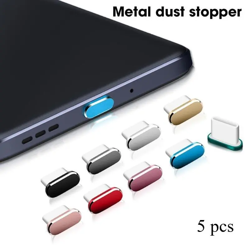 5pcs Metal Type C Charging Port Dust Plug Protector for Universal type C Dustproof Stopper Dustplugs Cover