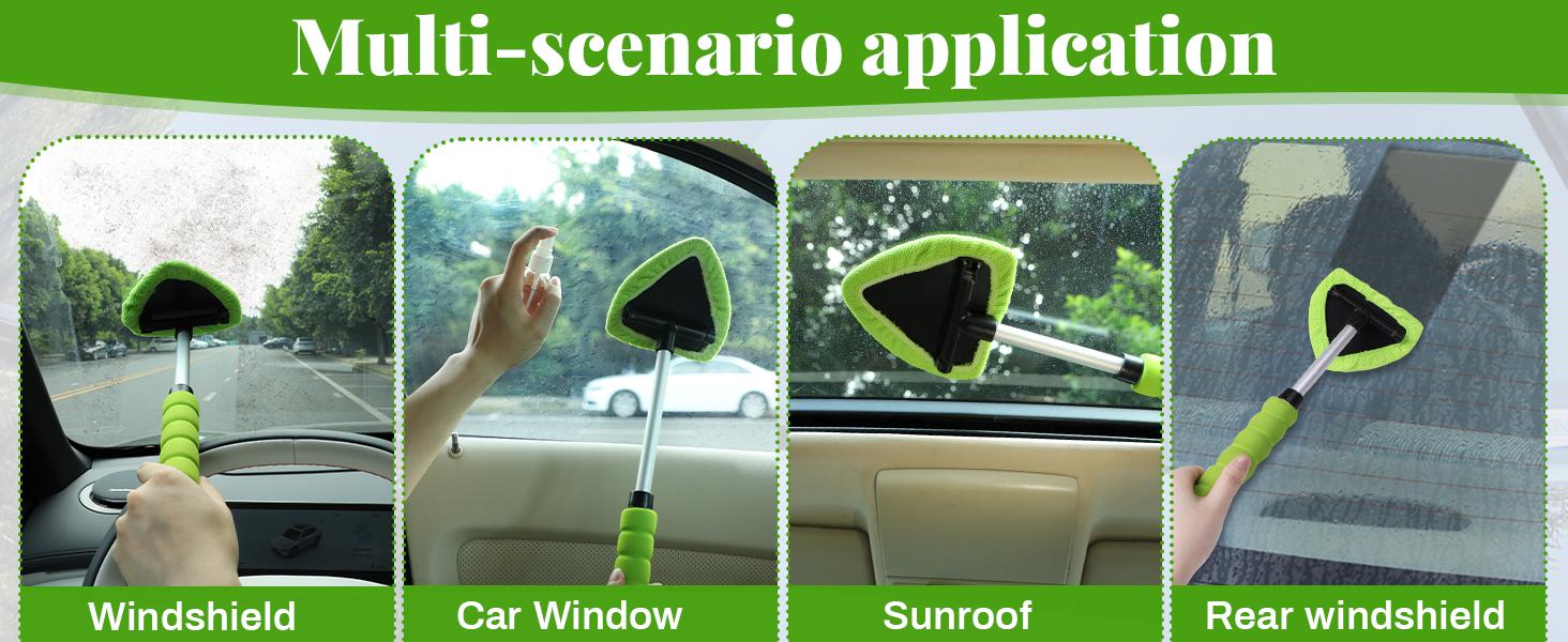 Extendable Handle Car Windshield Cleaner, Microfiber Window Cleaning Tool with 4 Washable Replacement Pads